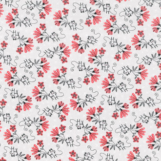 Elephant Joy - Fun with Flowers Light Grey Yardage
