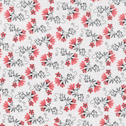 Elephant Joy - Fun with Flowers Light Grey Yardage