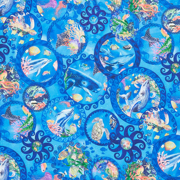 Calypso III - Ocean Circles Blue Yardage Primary Image