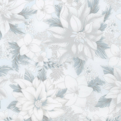 Holiday Flourish 11 - Peacock Poinsettias Blue Metallic Yardage