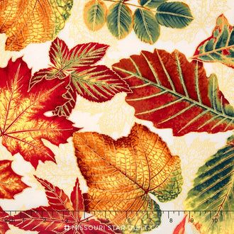 Shades of the Season 8 - Leaves Ivory Metallic Yardage
