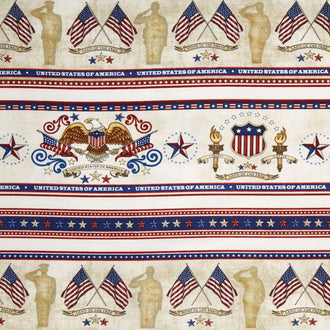 Home of the Brave - Patriotic Decorative Stripe Oatmeal Yardage