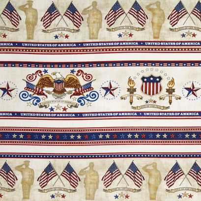 Home of the Brave - Patriotic Decorative Stripe Oatmeal Yardage