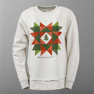 Missouri Star Christmas Quilt Block Heather Cream Sweatshirt - XL