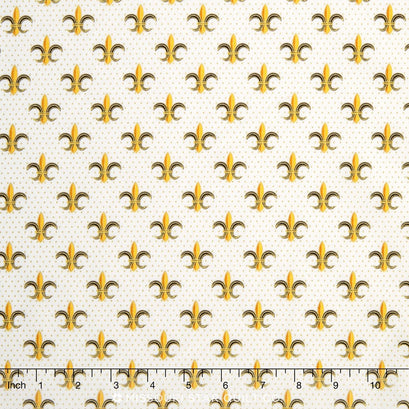 Celebrations - White Mardi Gras Fleur De Lis Metallic Yardage
