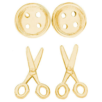 Button and Scissors Earring Set - Gold