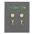Button and Scissors Earring Set - Gold