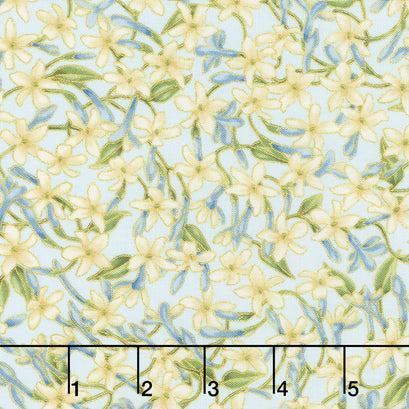 Avery Hill - Blue Flowers Sky Metallic Yardage