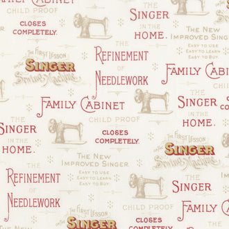 Sewing with Singer - Text Parchment Metallic Yardage