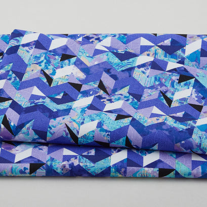 Kinetic Geometrics - Zig Zag Collage Blue Multi 2 Yard Cut