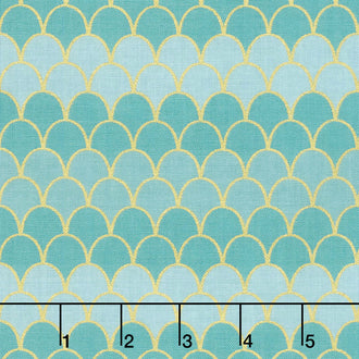 Let's Be Mermaids - Scallops Teal Sparkle Yardage
