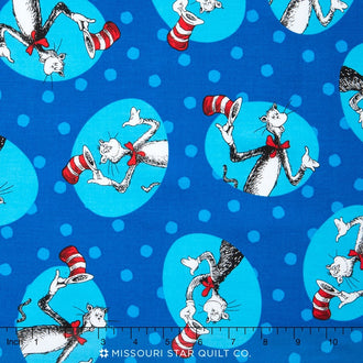 The Cat in the Hat - Framed Cat Blue Yardage