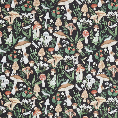 Wild Harvest - Mushrooms Black Yardage
