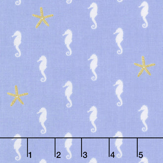 Let's Be Mermaids - Sea Horse Periwinkle Sparkle Yardage