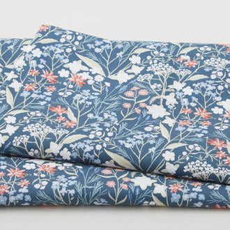 Cottage Farmhouse Fusion - Wildflowers Dark Blue 2 Yard Cut