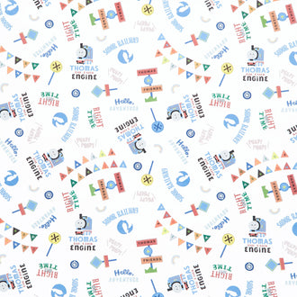 Thomas and Friends Sodor Railway - Words White Yardage