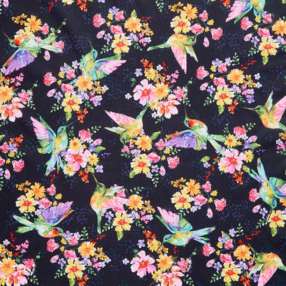 A Hummingbird's Charm - Pretty Pollinators Black 108" Wide Backing