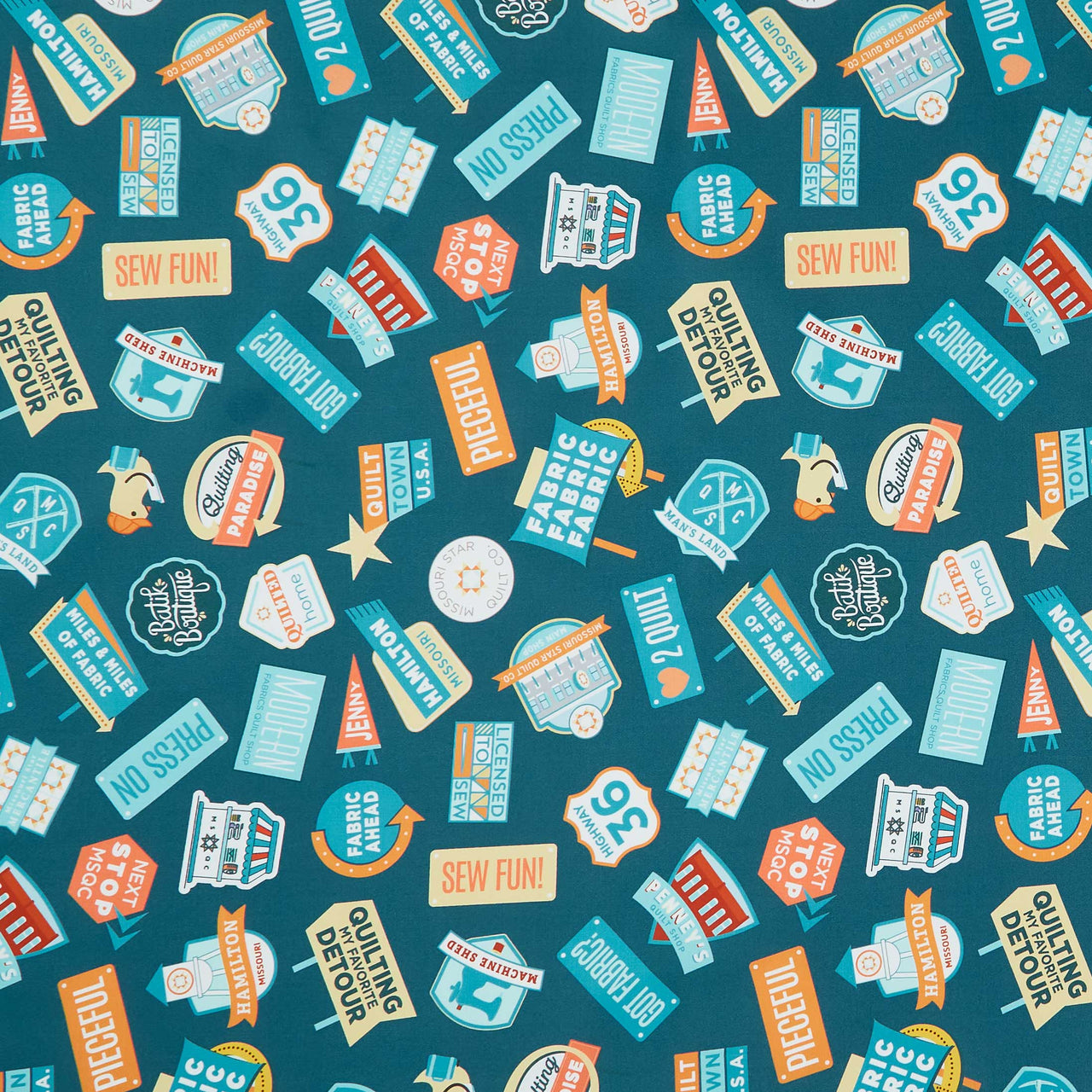 Welcome To Quilt Town - Signs Teal Yardage