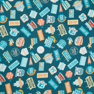 Welcome To Quilt Town - Signs Teal Yardage