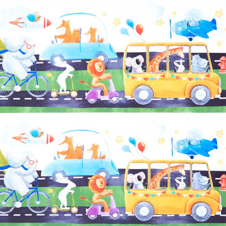 On The Go - Animals, Trucks and Cars Multi Border Yardage