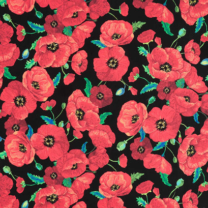 Poppy Dreams - Poppy Bouquet Black Yardage