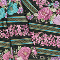 Shizuka - Asian Floral 11" Stripe Black Metallic Yardage