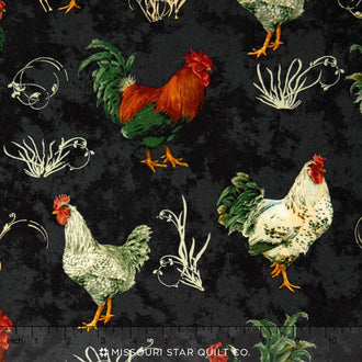 French Roosters - Rooster Black Yardage