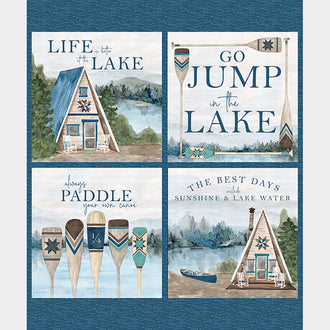 Wake at the Lake - Fishing Cabin Sky Pillow Panel