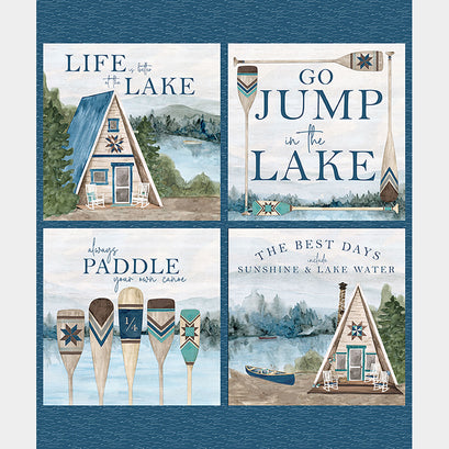 Wake at the Lake - Fishing Cabin Sky Pillow Panel