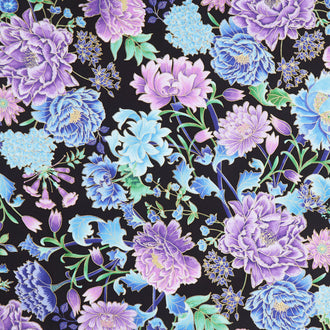 Luminous - Elegant Floral Black Metallic Yardage