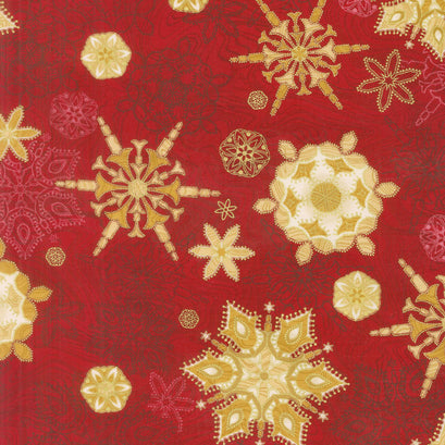 Holiday Flourish 11 - Holiday Snowflakes Red Metallic Yardage