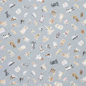 Whiskers & Paws - Dogs Tossed Medium Blue Yardage