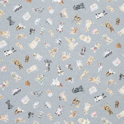 Whiskers & Paws - Dogs Tossed Medium Blue Yardage