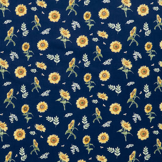 Honey Bees and Flowers Please - Sunflowers and Bees Navy Yardage