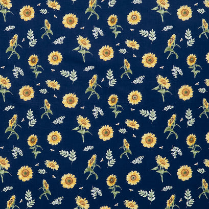 Honey Bees and Flowers Please - Sunflowers and Bees Navy Yardage