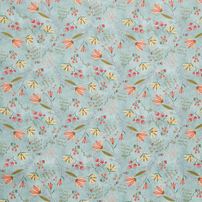 Gift of Grateful Praise - Meadow Mixed Media Light Blue Yardage