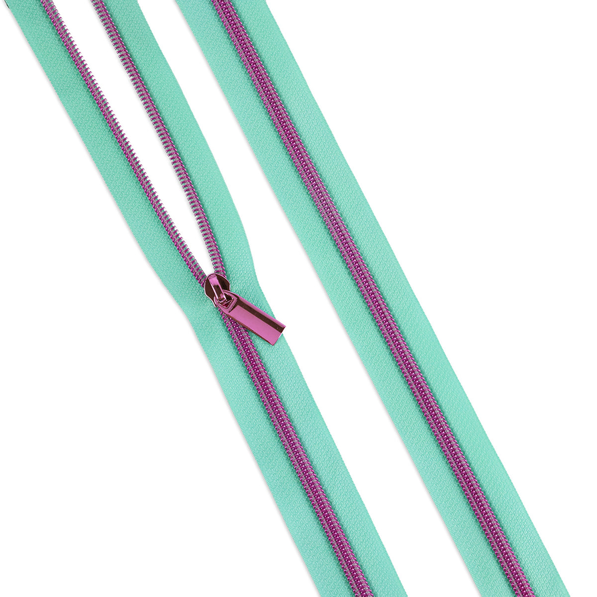 Sallie Tomato Tula Pink #5 Nylon Zipper Tape & Pulls - Mint with Pink Coil Primary Image