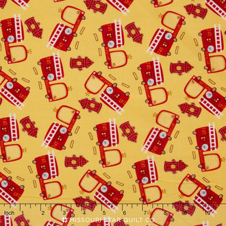 On Our Way - Firetrucks Yellow Yardage