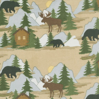Designer Flannel - Cabin Fever Scene In Color Tan Yardage