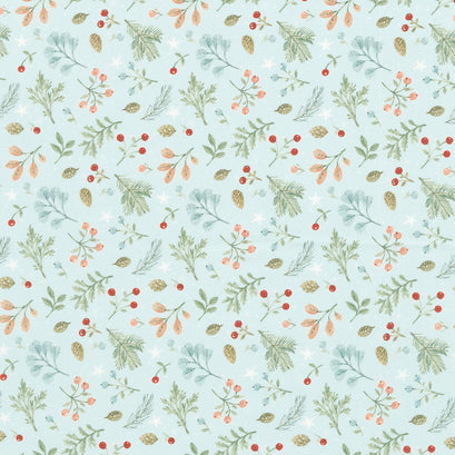 Magical Winterland - Foliage Blue Yardage