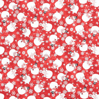 Snow Crew - Tossed Snowmen Red Yardage