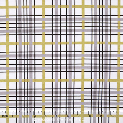 When Skies are Grey - Skies Plaid White Metallic Yardage