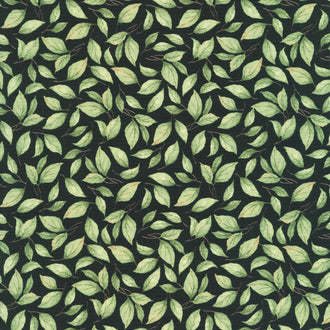 Sunflower Splendor - Leaf Toss Black Yardage