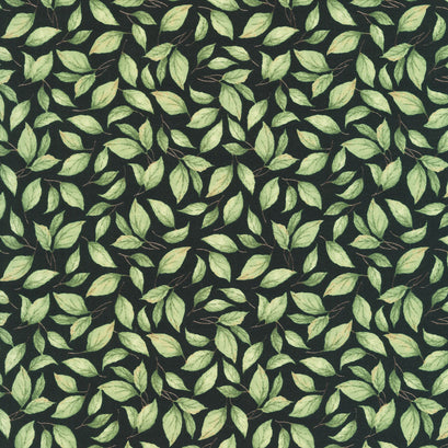 Sunflower Splendor - Leaf Toss Black Yardage
