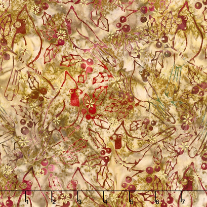 Artisan Batiks - Northwoods 6 Holly Berry Cardinals Holiday Metallic Yardage