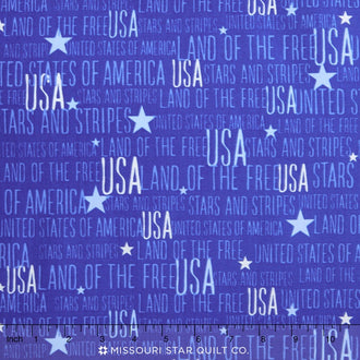 Stars & Stripes - Words Blue Yardage