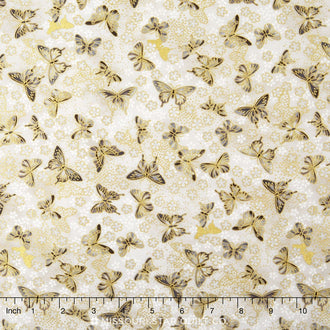 Akiko - Neutral Butterfly Ash Metallic Yardage