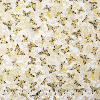 Akiko - Neutral Butterfly Ash Metallic Yardage