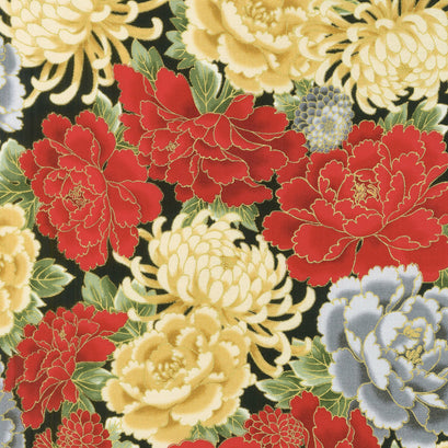 Imperial Collection 14 - Flowers Black Metallic Yardage