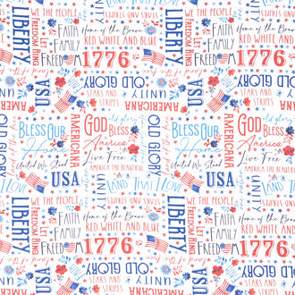 Faith, Family, Freedom - Words of Glory White Yardage